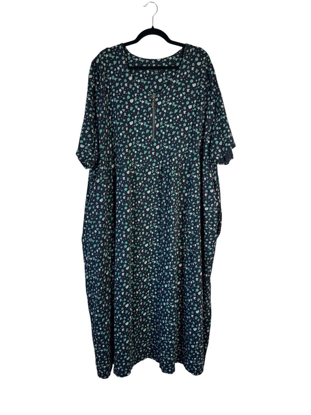 Ulla Popken Blue Teal Spotted Maxi Dress Womens 36 Casual Modest Comfort